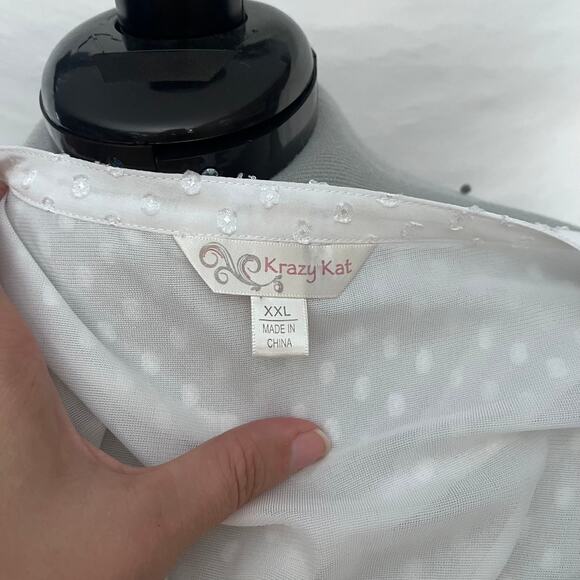 KRAZY KAT Popover Womens Blouse 2XL White 3D Polka Dot Ruffle Cottage Core Fairy - Picture 9 of 12